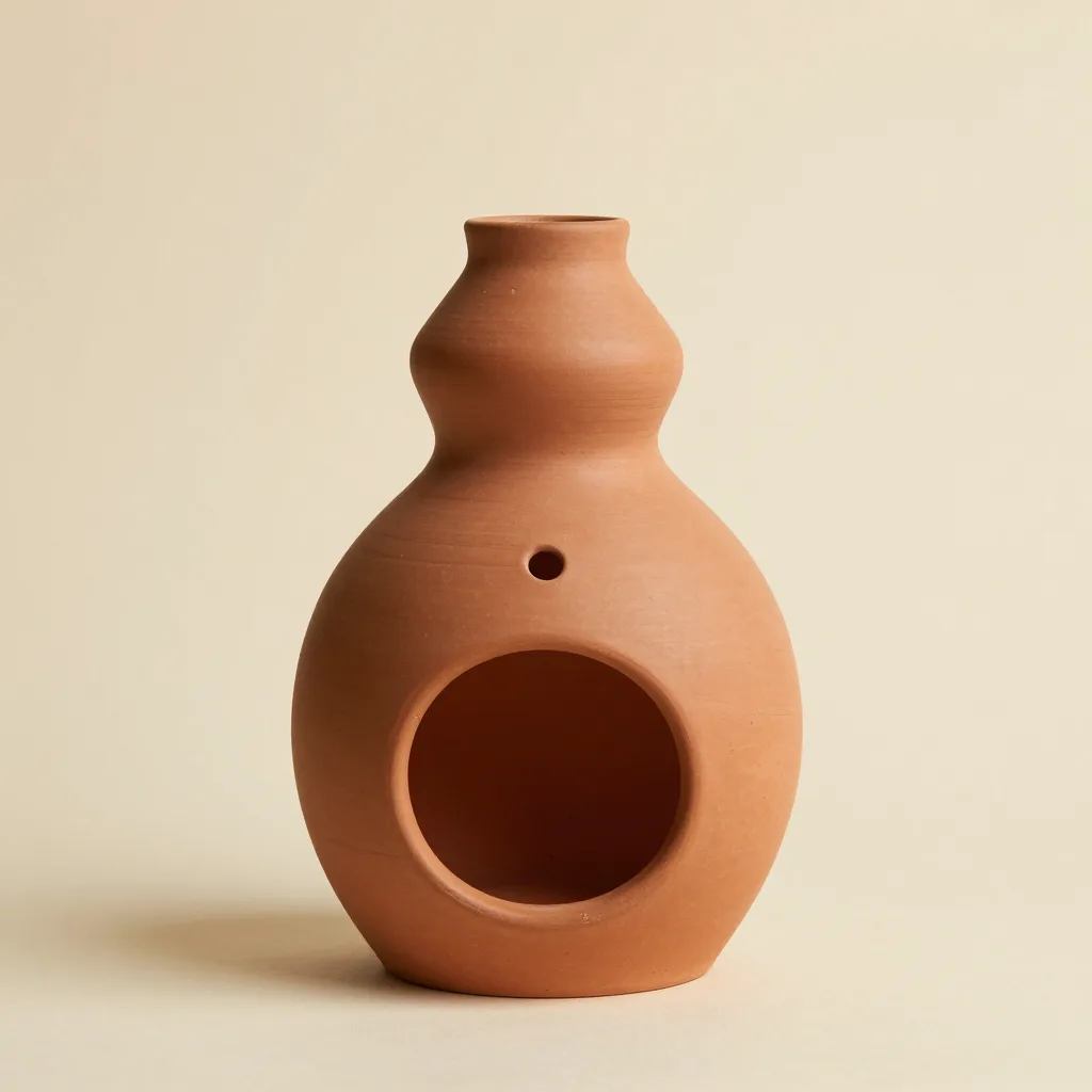 A large terracotta ceramic oil diffuser lamp on a light background